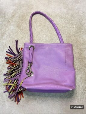 Etro Purple Leather Shoulder Bag with Rainbow Fringe and Braided Handle
